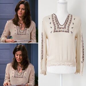 Rare Vintage Ivory Boho Embroidered Silk Peasant Blouse ASO Monica in Friends